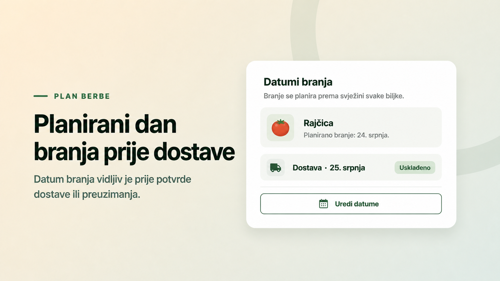 Planirani dan branja prije dostave