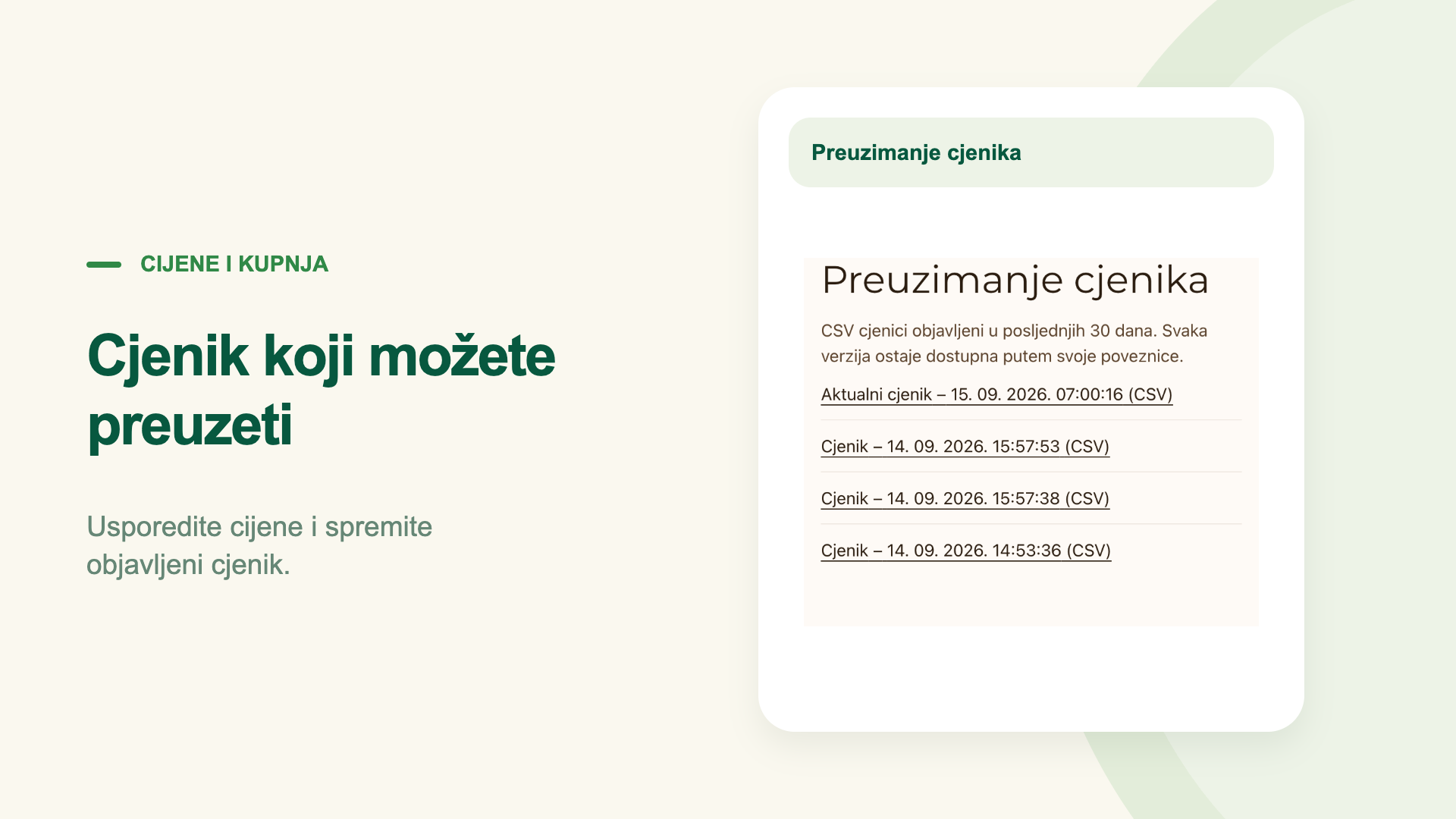 Cjenik koji možete preuzeti